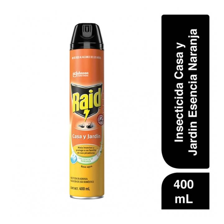 Raid Insecticida Aerosol para Casa y Jardín Mata Insectos Aroma Naranja 400 ml