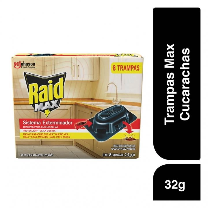 Raid Max Trampas para Cucarachas e Insecticida Sólido en Cebo 8 unidades de 2.5 g c/u