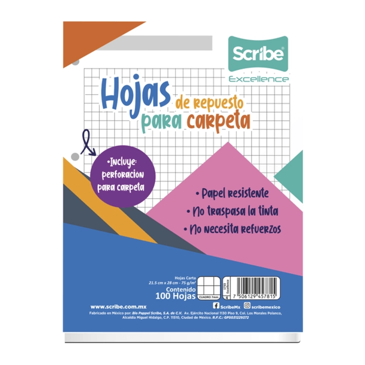 Paquete 100 Hojas Tamaño Carta Cuadro Grande 1 Pz