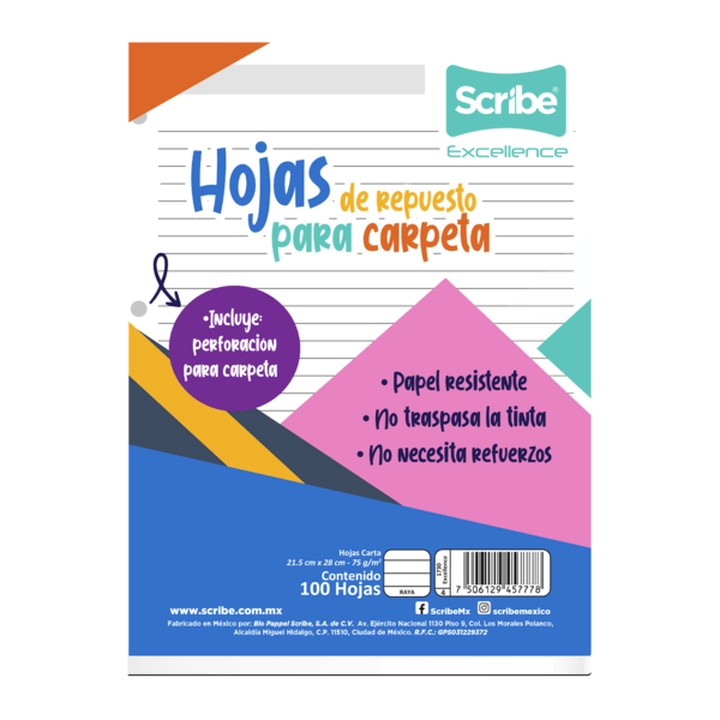 Paquete 100 Hojas Tamaño Carta Raya 1 Pz