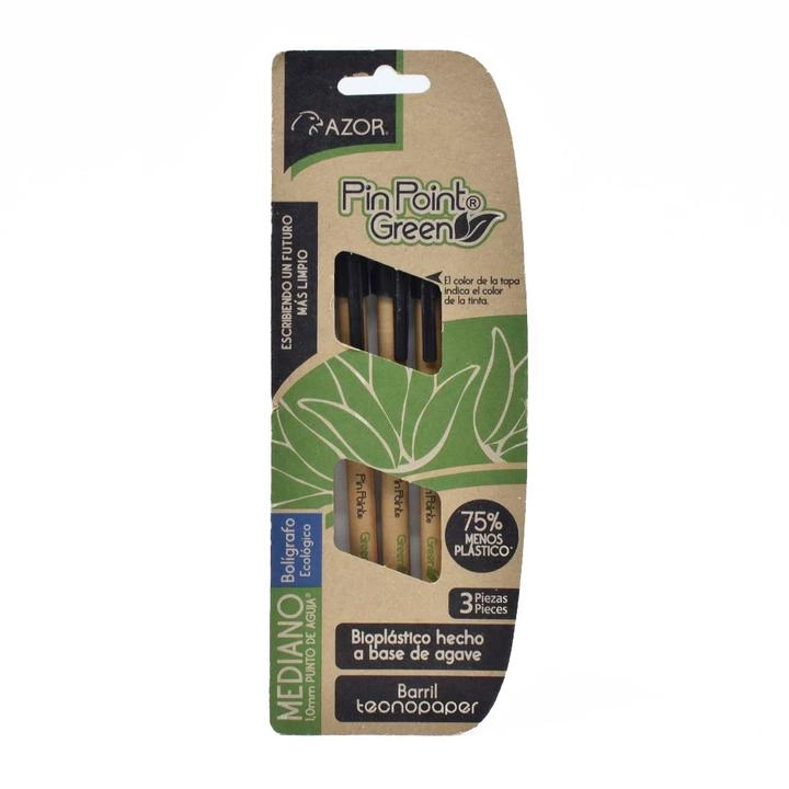 Set de Bolígrafos Ecológicos Punta Mediana Color Negro con 3 pz