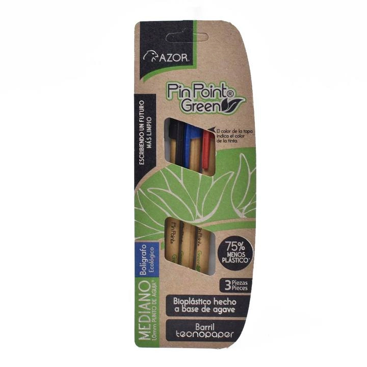 Set de Bolígrafos Ecológicos Punta Mediana Multicolor con 3 pz