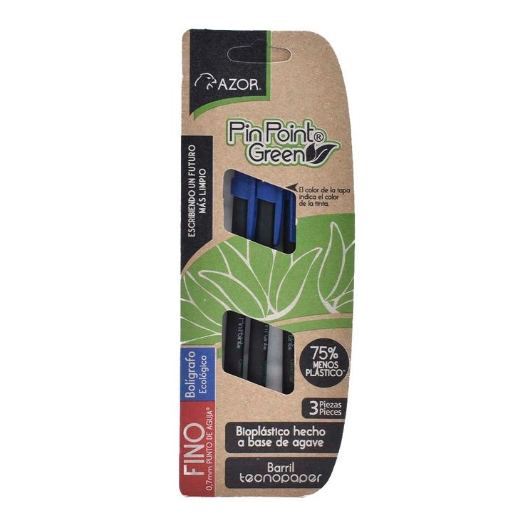Set de Bolígrafos Ecológicos Punta Fina Color Azul con 3 pz