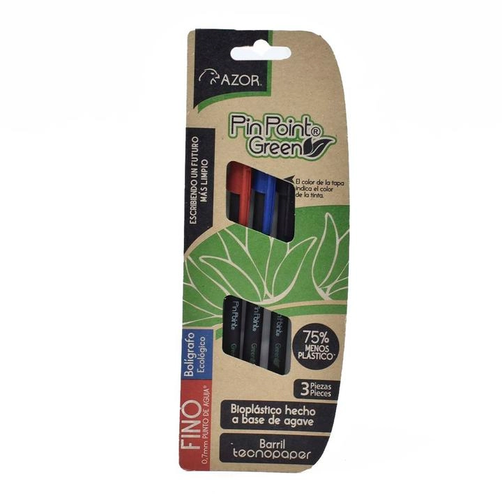 Set de Bolígrafos Ecológicos Punta Fina Multicolor con 3 pz