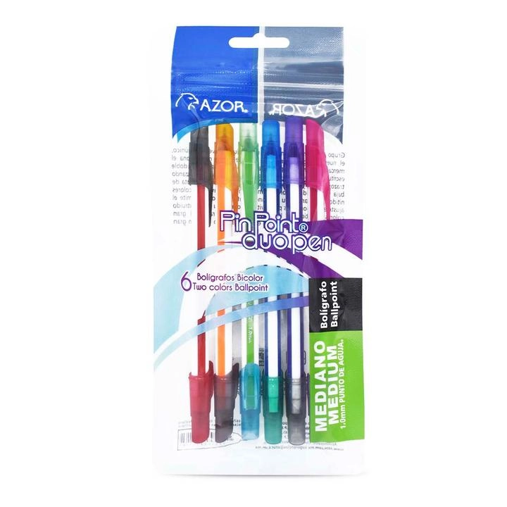 Set de Bolígrafos Pin Point Punto Mediano Bicolor con 6 pz