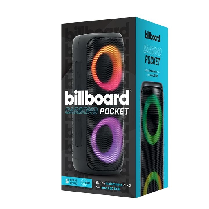 Bocina Inalámbrica Billboard Carbono Pocket  2" con Aros Luz Led Rgb