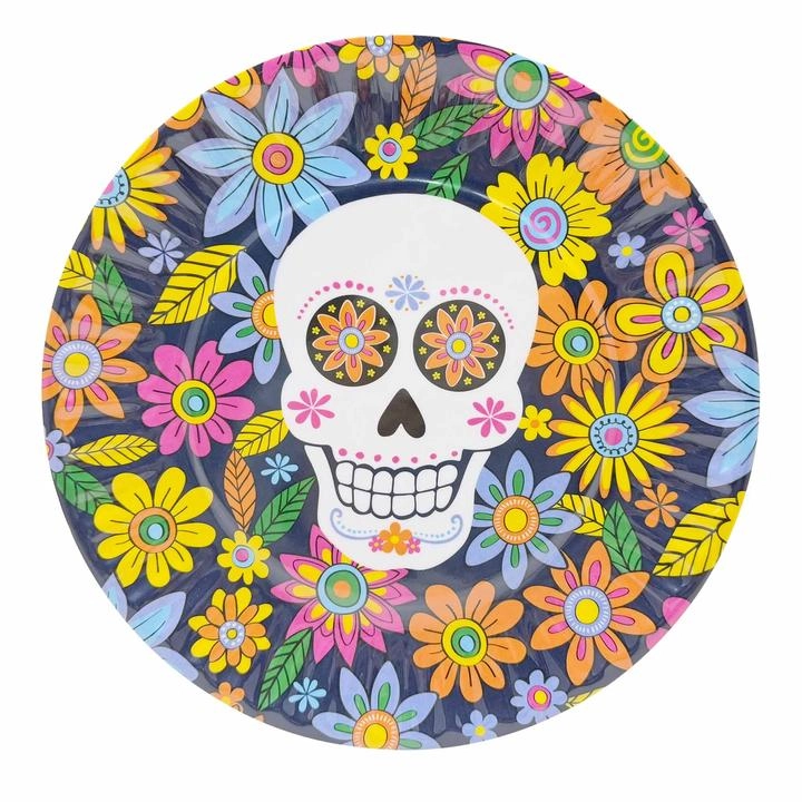 Plato Melamina con Diseño Calavera Multicolor