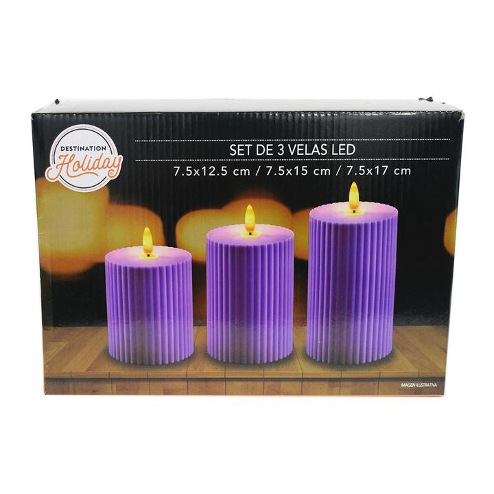 Halloween Set de 3 Velas Moradas Led 7.5 X 12 7.5 1 Pz    